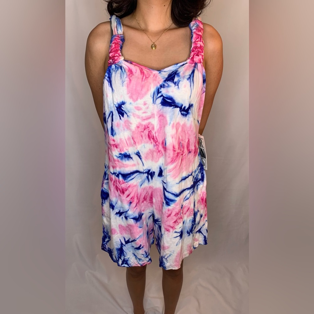 Women’s vintage Tie-Dye Sleeveless Romper 90’s pink blue jumpsuit medium NWT